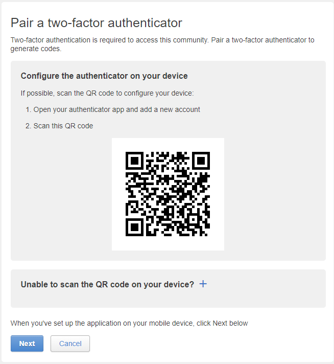 Pairing a device for the two-factor authentication Pairing a device for the two-factor authentication