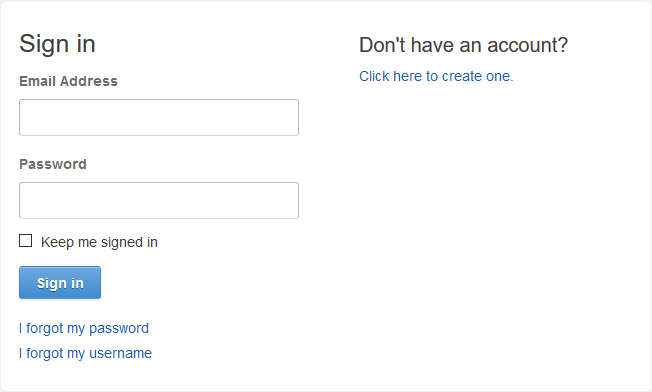 The Sign in page An example of the registration form