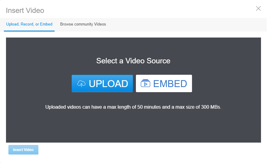 A screenshot of the Upload or Embed dialog